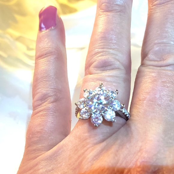 SOLDCertified Moissanite snowflake ring 2.00ctw. In Platinum over Sterling Silve - Picture 7 of 9